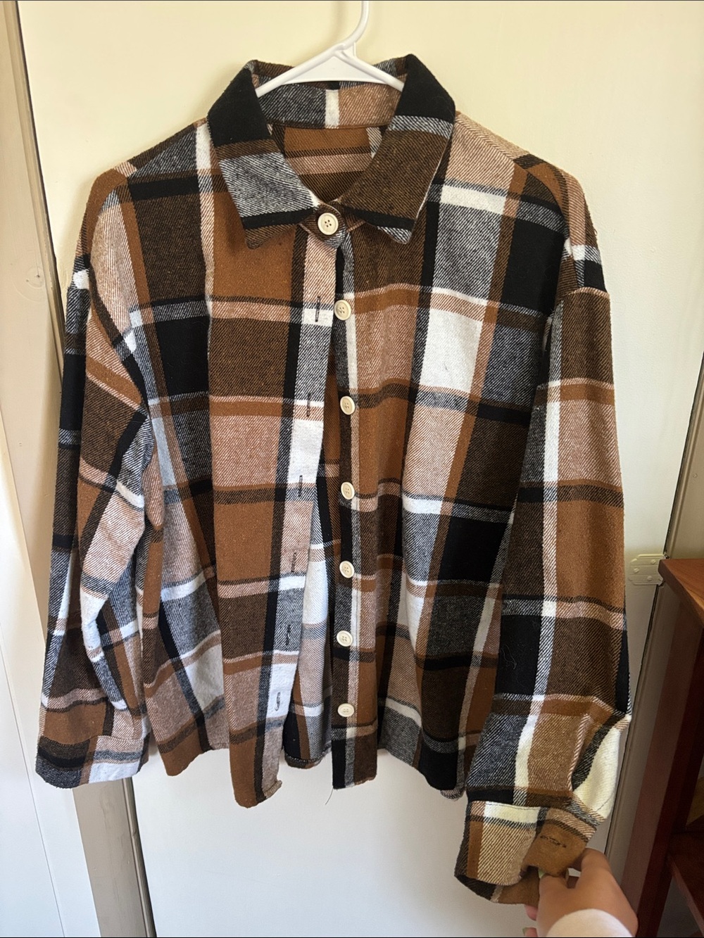 Brown Plaid Button-Up Jacket